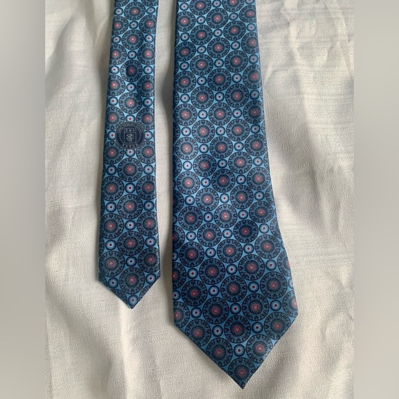 Ermenegildo Zegna Blue Silk Geometric Made In Italy Tie - Picture 8 of 9